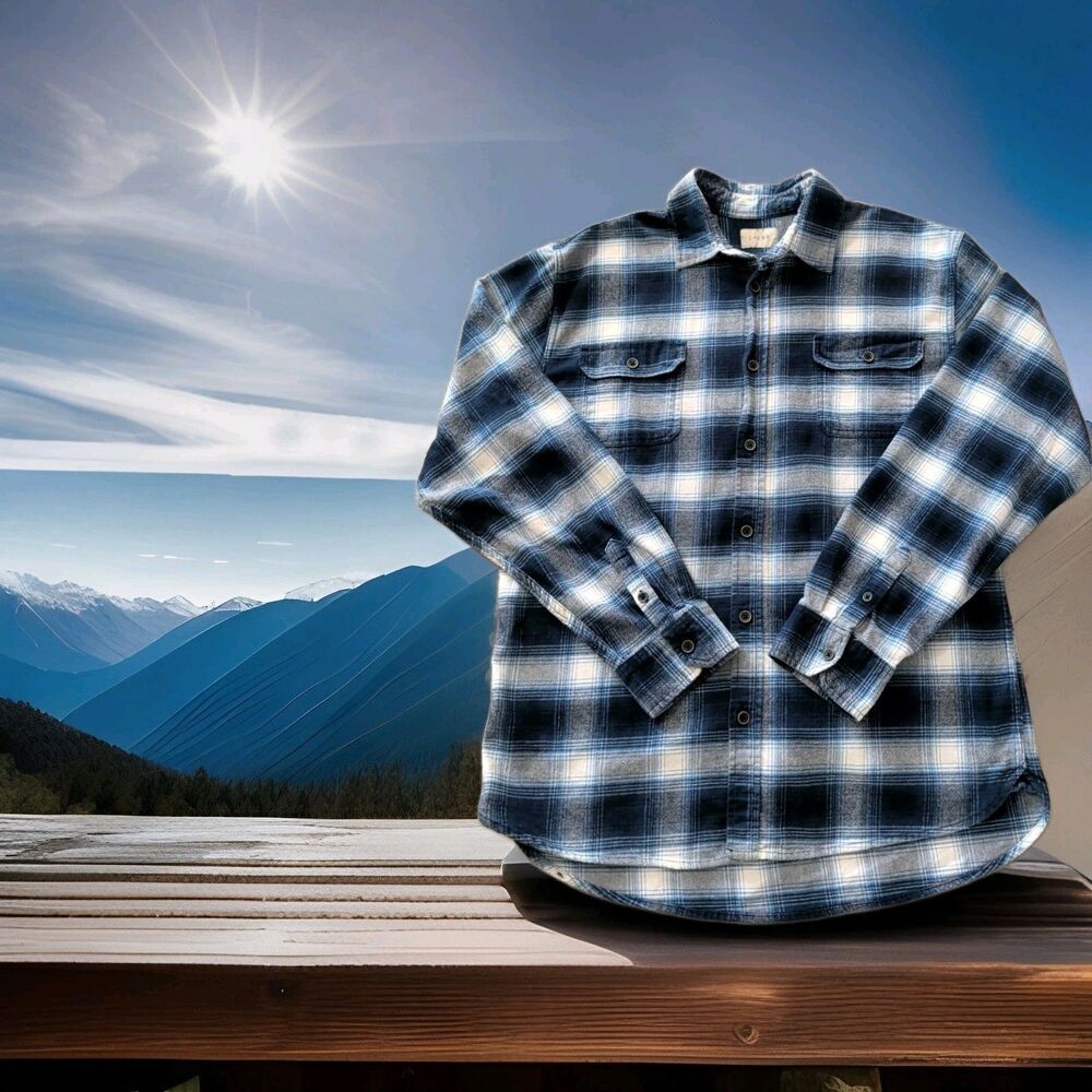 JACHS BLUE PLAID FLANNEL LONG SLEEVE SHIRT MEN'S SIZE XLT FALL NIGHTS 🍂 🍁  EUC